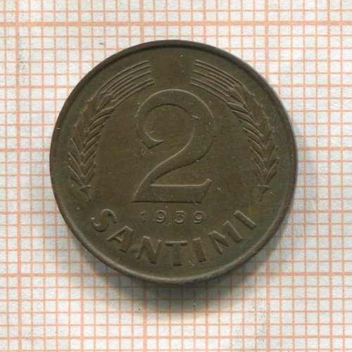2 сантима. Латвия 1939г