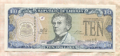10 долларов. Либерия 2009г