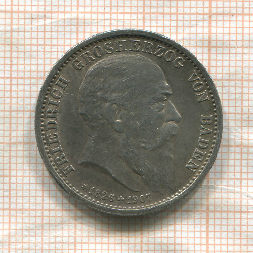 2 марки. Баден (немного деформирована) 1907г