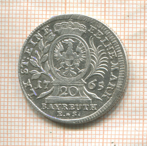 20 крейцеров. Бранденбург-Байройт (следы припоя на гурте) 1765г