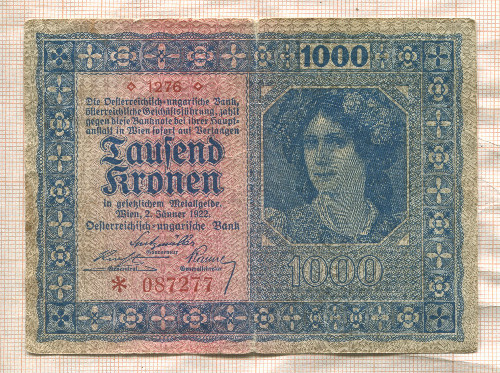 1000 крон. Австро-Венгрия 1922г