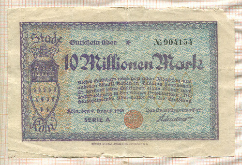 10000000 марок. Германия 1923г
