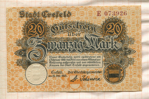 20 марок. Германия 1918г