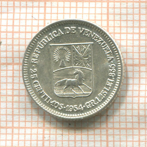 25 сантимов. Венесуэла 1954г