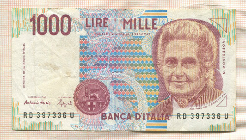 1000 лир. Италия 1990г