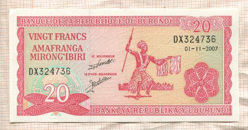 20 франков. Бурунди 2007г