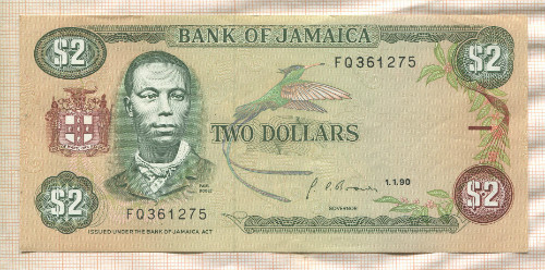 2 доллара. Ямайка 1990г