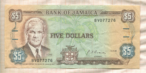 5 долларов. Ямайка 1991г
