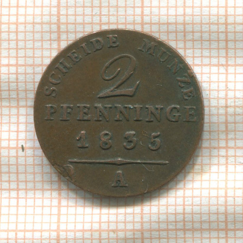 2 пфеннинга. Пруссия 1835г