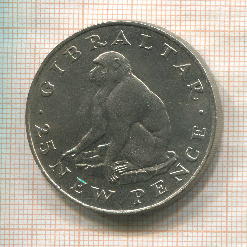 25 пенсов. Гибралтар 1971г