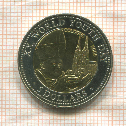 5 долларов. Либерия 2005г