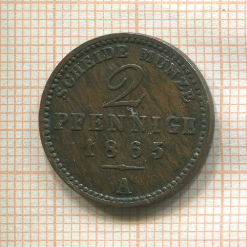 2 пфеннига. Саксен-Ваймар-Эйзенах 1865г
