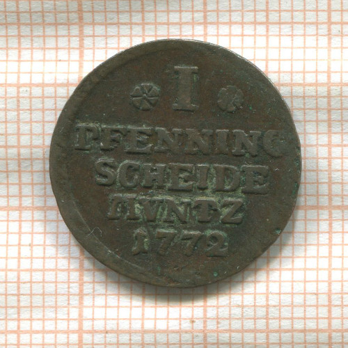 1 пфеннинг. Брауншвейг-Люнебург-Каленберг-Ганновер 1772г