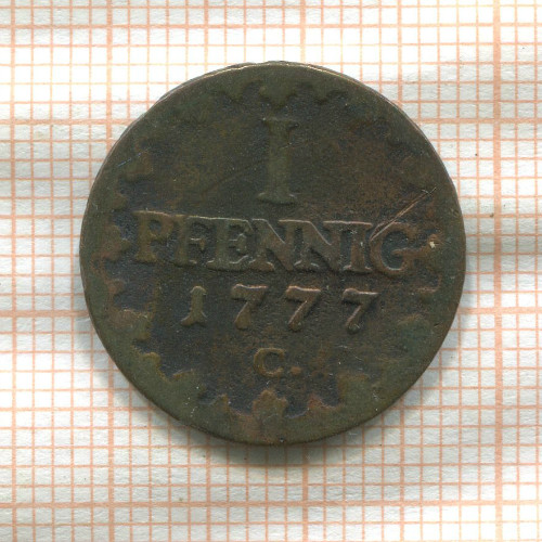 1 пфенниг. Саксония 1777г