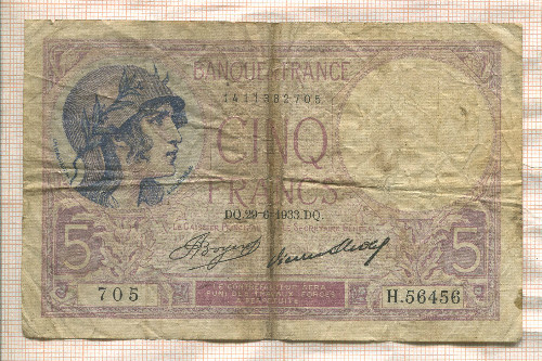 5 франков. Франция 1933г