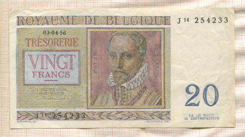 20 франков. Бельгия 1956г