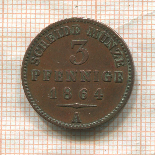 3 пфеннига. Рейсс-Обергрейц 1864г
