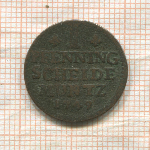 1 пфеннинг. Брауншвейг-Люнебург-Каленберг-Ганновер 1749г