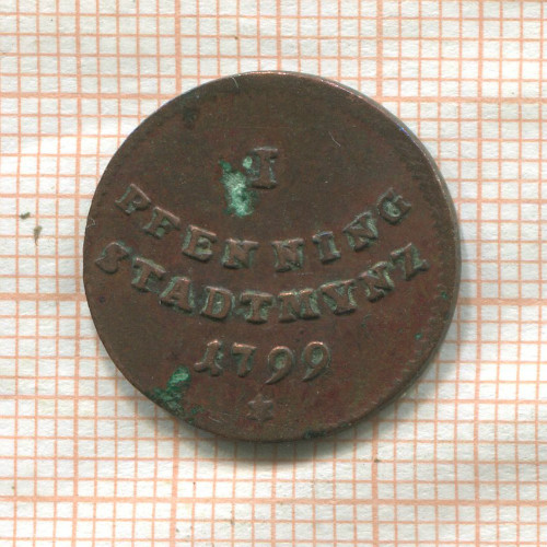 1 пфеннинг. Аугсбург 1799г