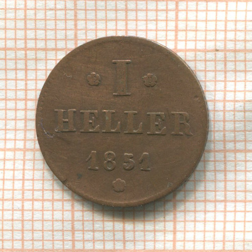 1 геллер. Гессен-Дармштадт 1851г