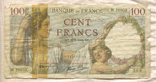100 франков. Франция 1942г