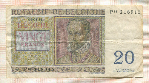 20 франков. Бельгия 1956г