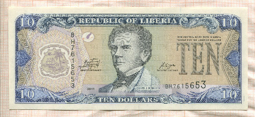 10 долларов. Либерия 2011г