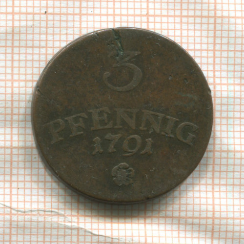 3 пфеннига. Саксен-Ваймар-Эйзенах 1791г