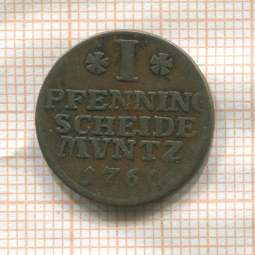 1 пфеннинг. Брауншвейг-Люнебург-Каленберг-Ганновер 1760г