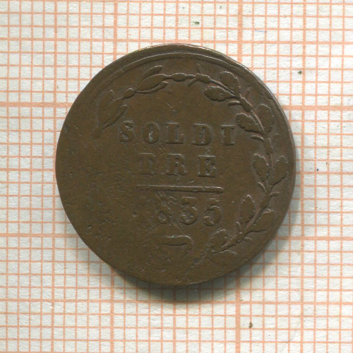 3 сольдо. Швейцария. Тичино 1835г