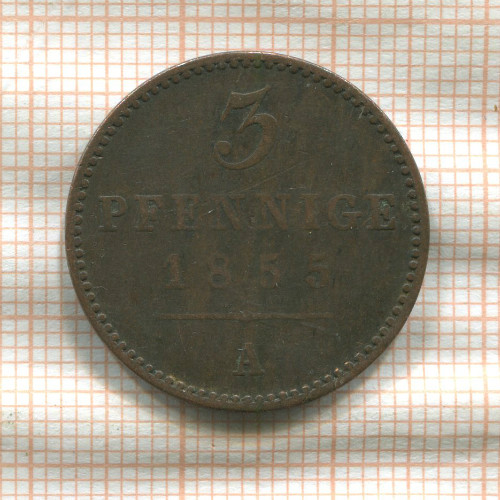 3 пфеннига. Вальдек-Пирмонт 1855г