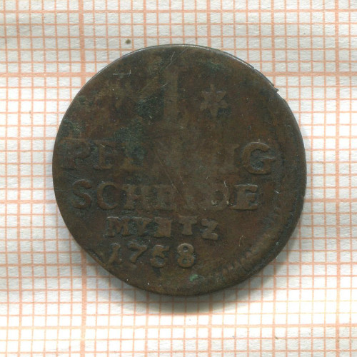 1 пфенниг. Анхальт-Бернбург 1758г