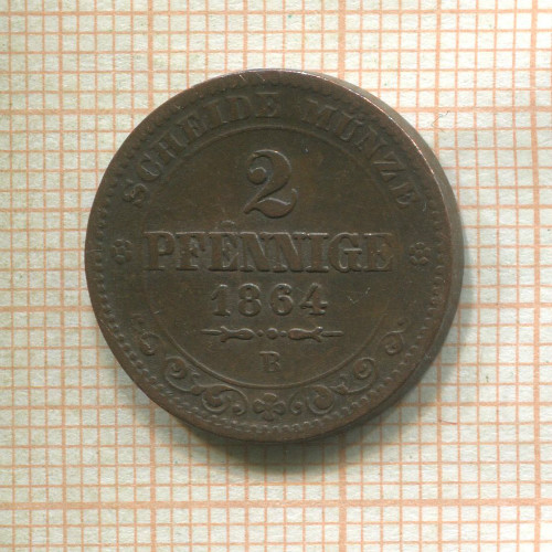 2 пфеннига. Саксония 1864г