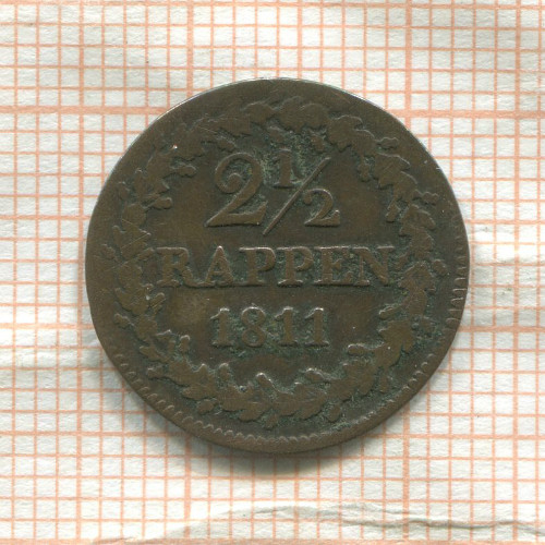 2 1/2 раппена. Швейцария. Берн 1811г