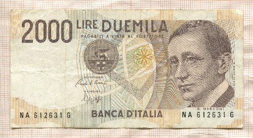 2000 лир. Италия 1990г