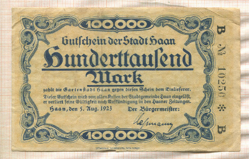 100000 марок. Германия 1923г