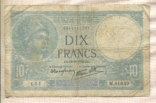 10 франков. Франция 1940г