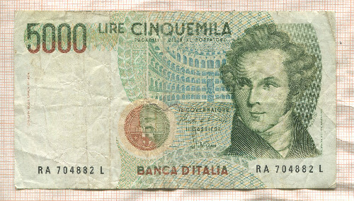 5000 лир. Италия 1985г