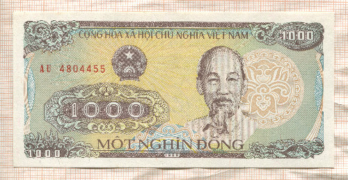 1000 донгов. Вьетнам 1988г