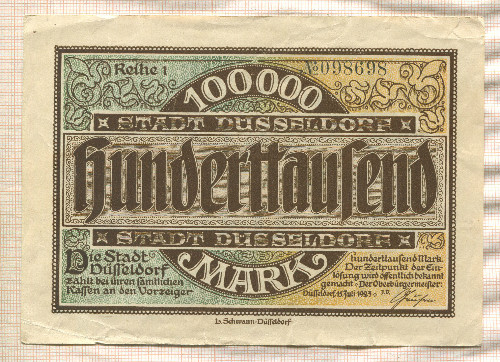 100000 марок. Германия 1923г