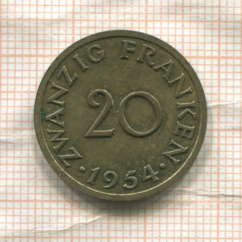 20 франков. Саарланд 1954г