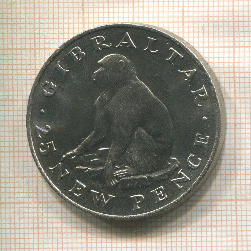 25 пенсов. Гибралтар 1971г