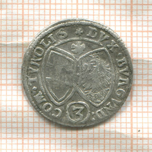 3 крейцера. Австрия Тироль. Фердинанд Карл. (деформация) 1642г