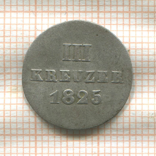 3 крейцера. Нассау 1825г