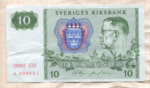 10 крон. Швеция 1990г