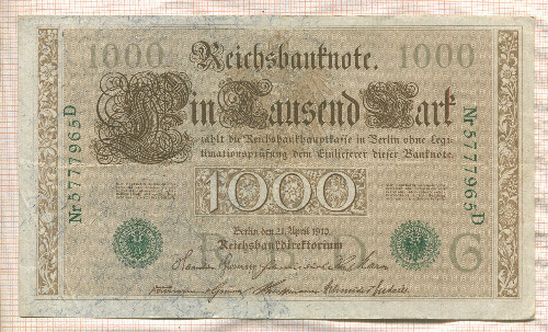 1000 марок. Германия 1910г