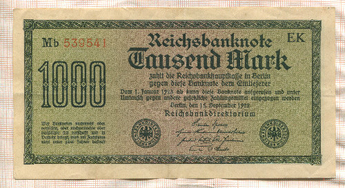 1000 марок. Германия 1922г