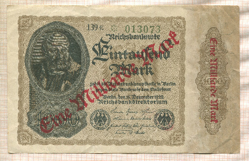 1000000000 марок. Германия 1923г