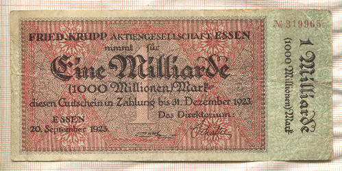1000000000 марок. Германия 1923г
