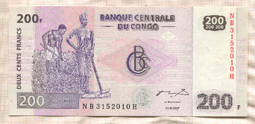 200 франков. Конго 2007г